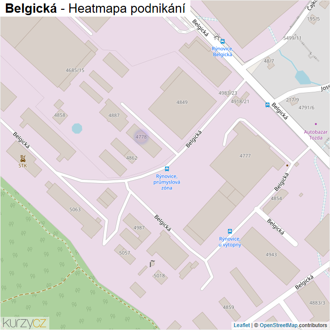 Mapa Belgická - Firmy v ulici.