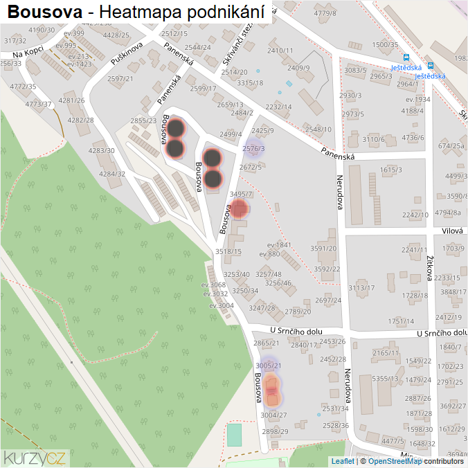 Mapa Bousova - Firmy v ulici.