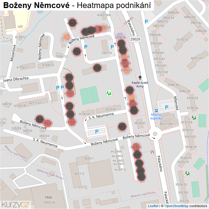 Mapa Boženy Němcové - Firmy v ulici.