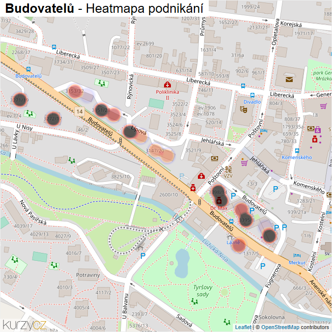 Mapa Budovatelů - Firmy v ulici.