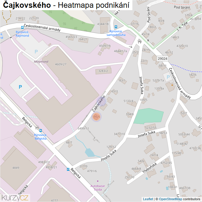 Mapa Čajkovského - Firmy v ulici.