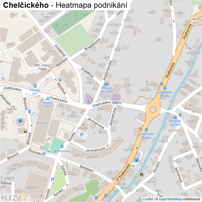 Mapa Chelčického - Firmy v ulici.