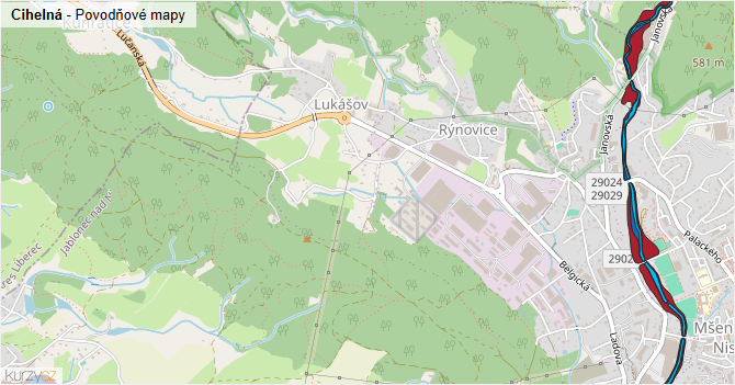 Cihelná - záplavové mapy stoleté vody