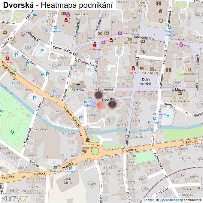 Mapa Dvorská - Firmy v ulici.