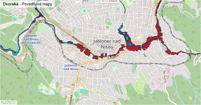 Dvorská - záplavové mapy stoleté vody