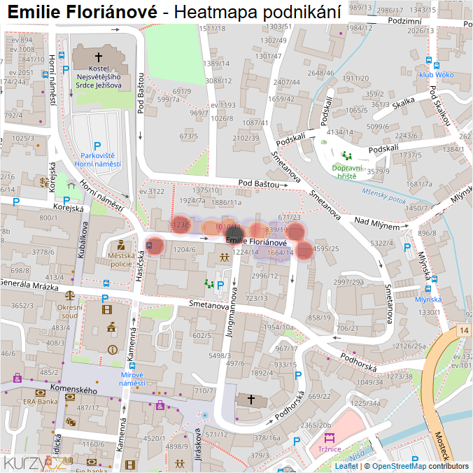 Mapa Emilie Floriánové - Firmy v ulici.