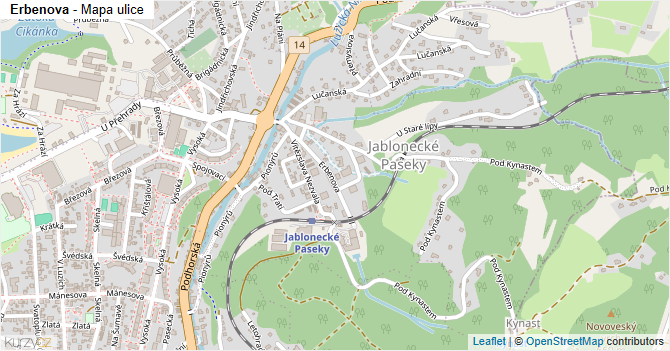 Erbenova - mapa ulice