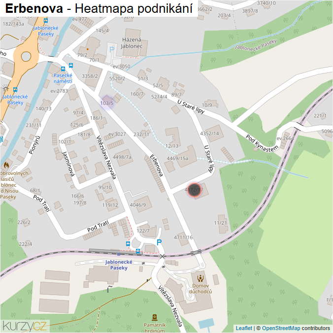 Mapa Erbenova - Firmy v ulici.
