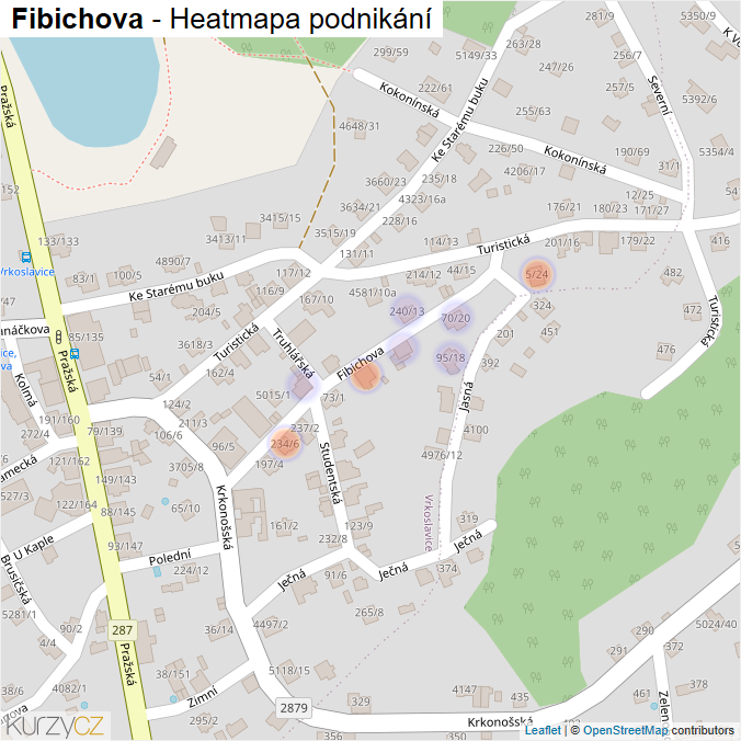 Mapa Fibichova - Firmy v ulici.