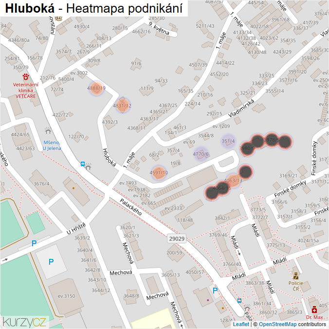 Mapa Hluboká - Firmy v ulici.