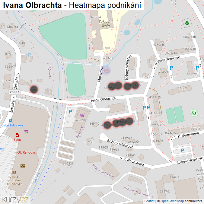 Mapa Ivana Olbrachta - Firmy v ulici.