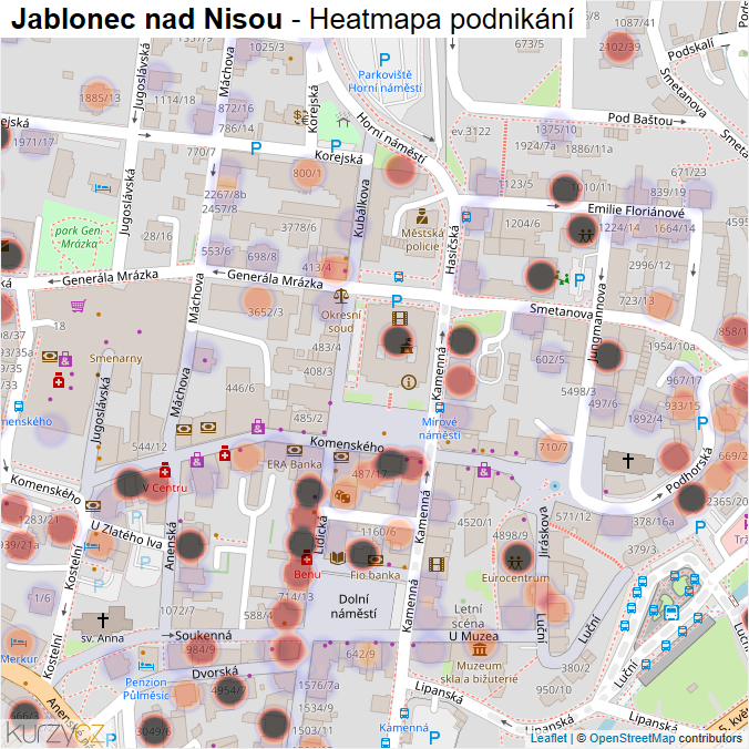 Mapa Jablonec nad Nisou - Firmy v části obce.