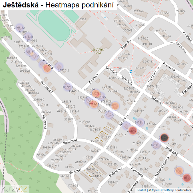 Mapa Ještědská - Firmy v ulici.