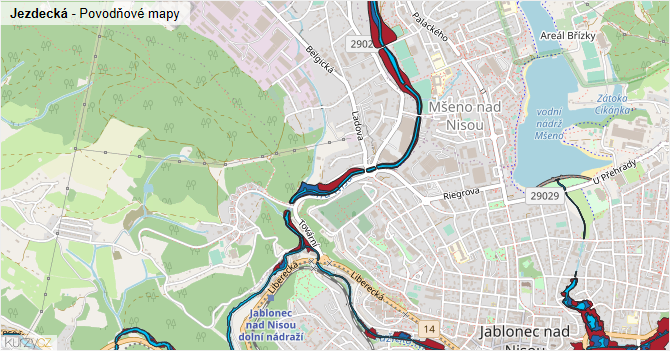 Jezdecká - záplavové mapy stoleté vody