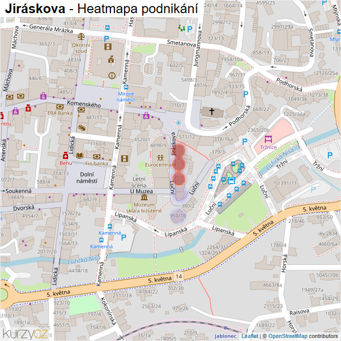 Mapa Jiráskova - Firmy v ulici.