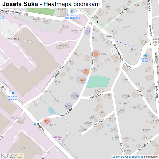 Mapa Josefa Suka - Firmy v ulici.