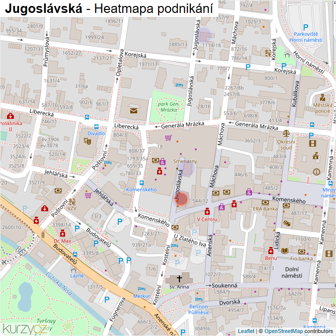 Mapa Jugoslávská - Firmy v ulici.