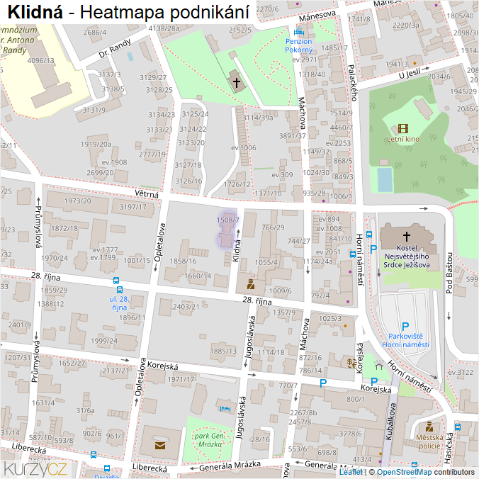 Mapa Klidná - Firmy v ulici.