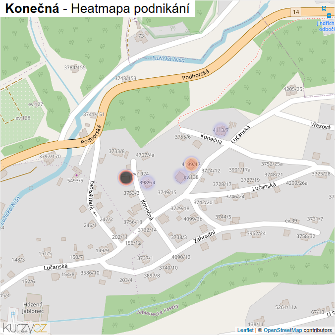 Mapa Konečná - Firmy v ulici.