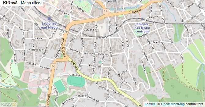 Křížová - mapa ulice