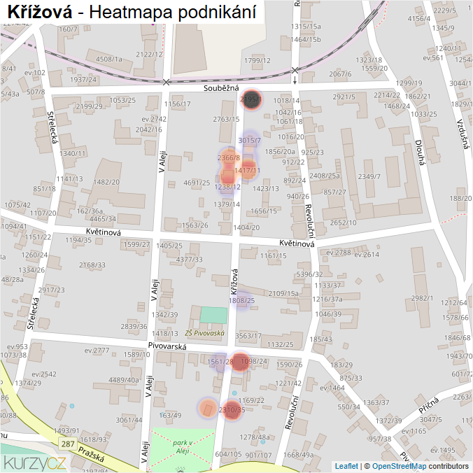 Mapa Křížová - Firmy v ulici.