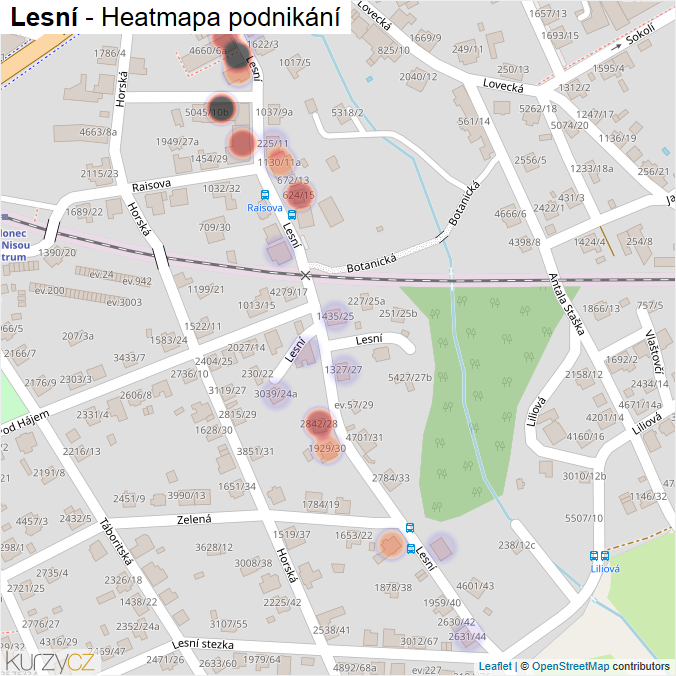 Mapa Lesní - Firmy v ulici.