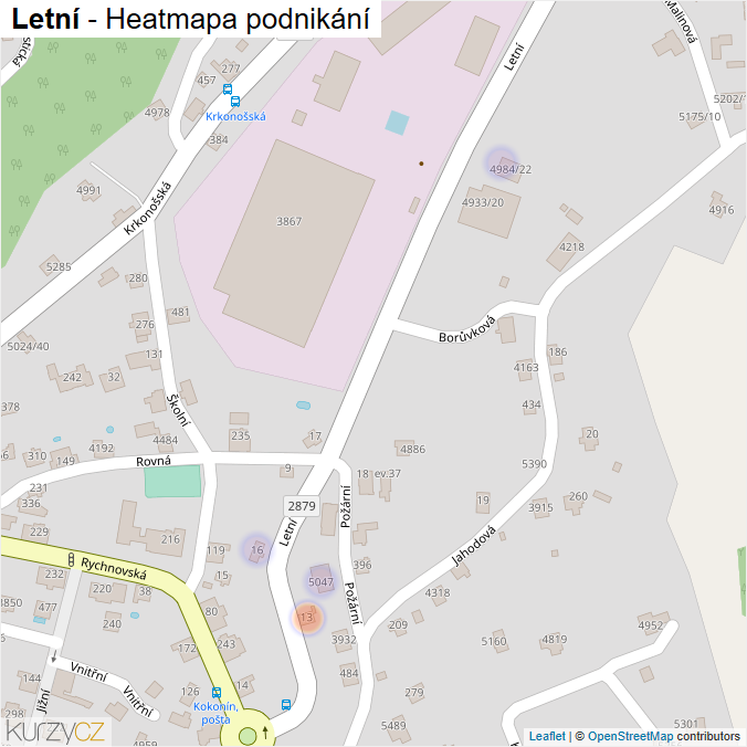 Mapa Letní - Firmy v ulici.