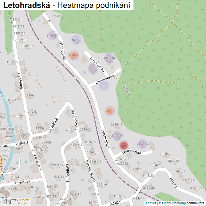 Mapa Letohradská - Firmy v ulici.