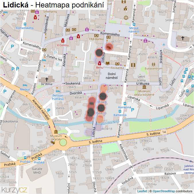 Mapa Lidická - Firmy v ulici.
