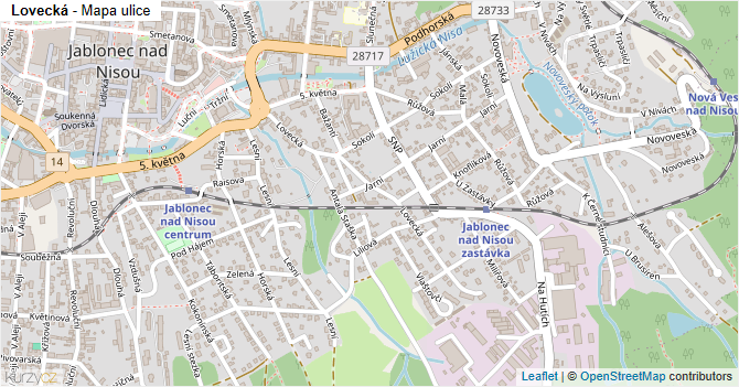 Lovecká - mapa ulice