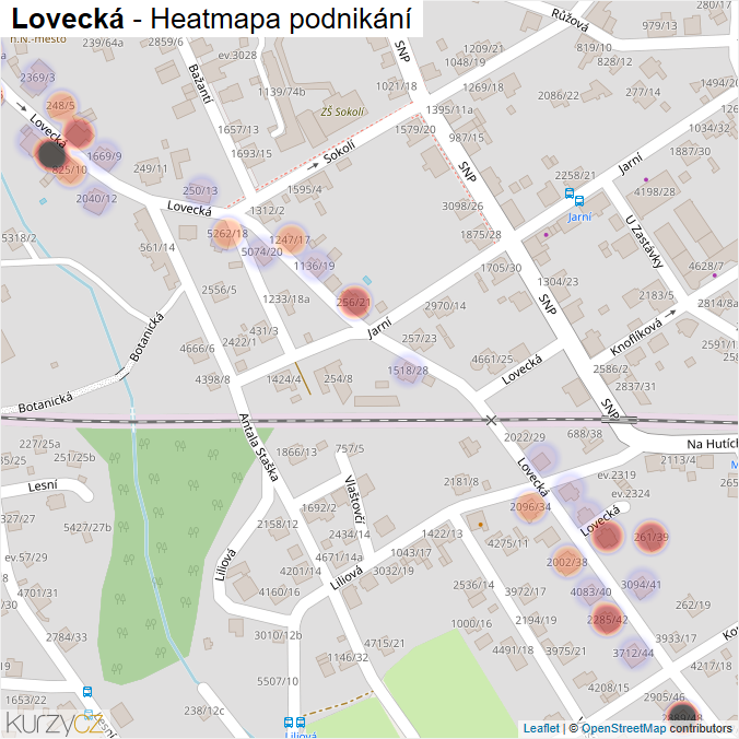 Mapa Lovecká - Firmy v ulici.