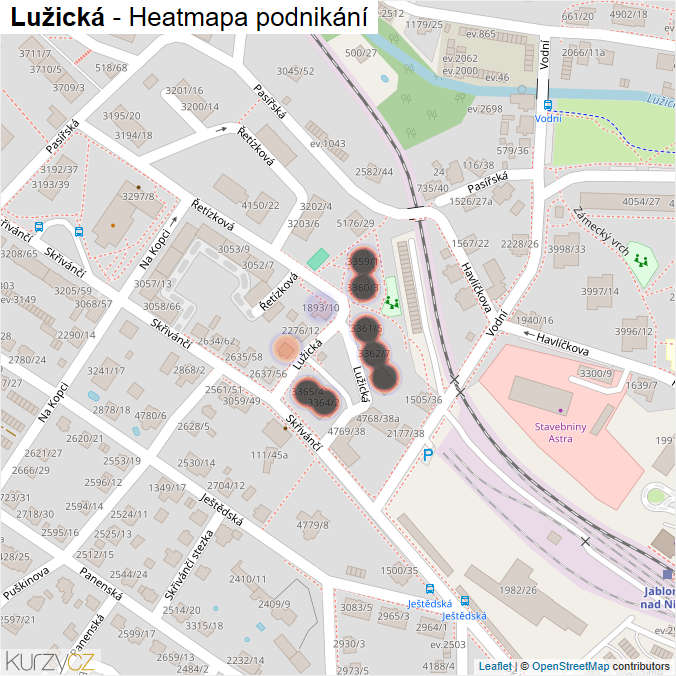Mapa Lužická - Firmy v ulici.