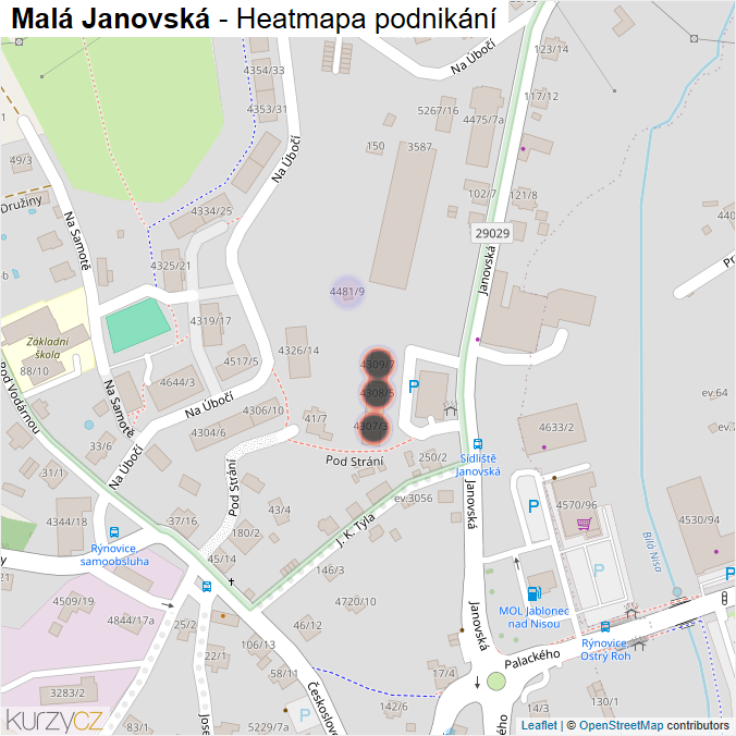 Mapa Malá Janovská - Firmy v ulici.