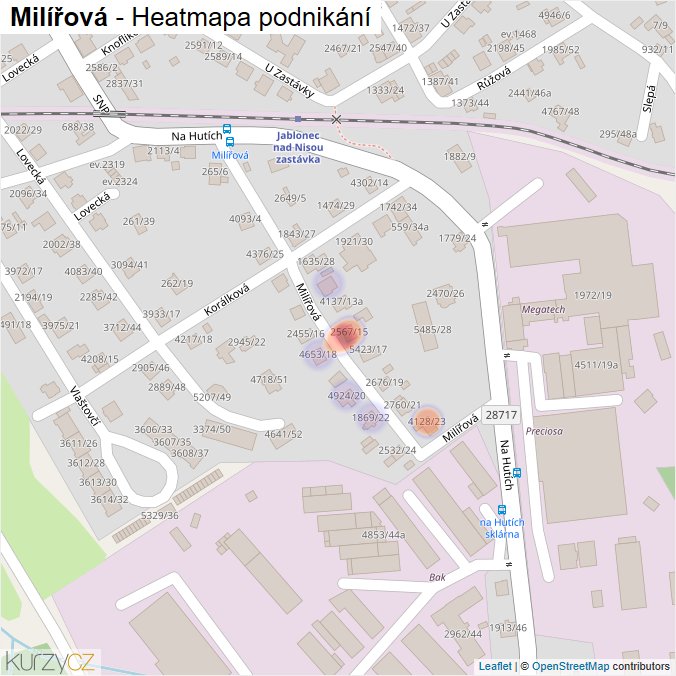 Mapa Milířová - Firmy v ulici.