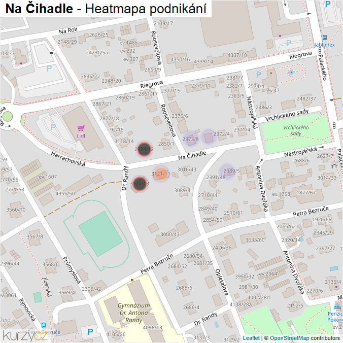 Mapa Na Čihadle - Firmy v ulici.