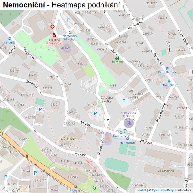Mapa Nemocniční - Firmy v ulici.