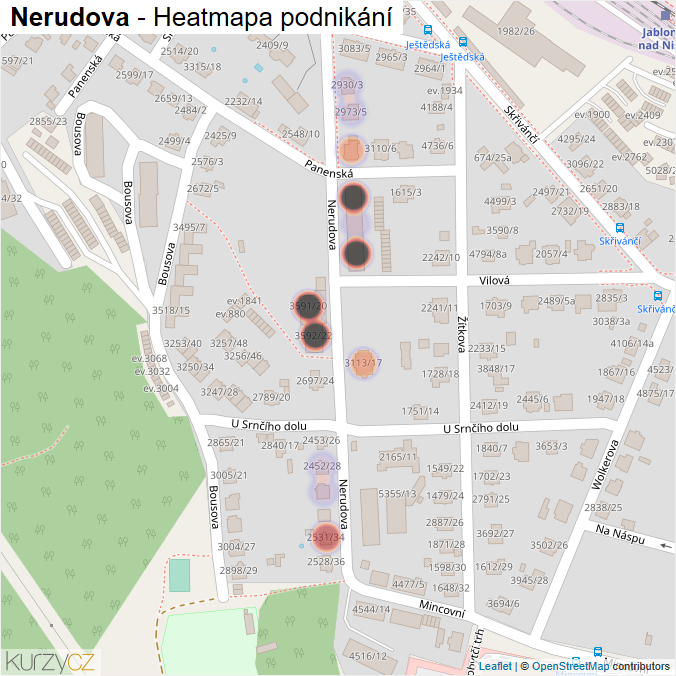 Mapa Nerudova - Firmy v ulici.