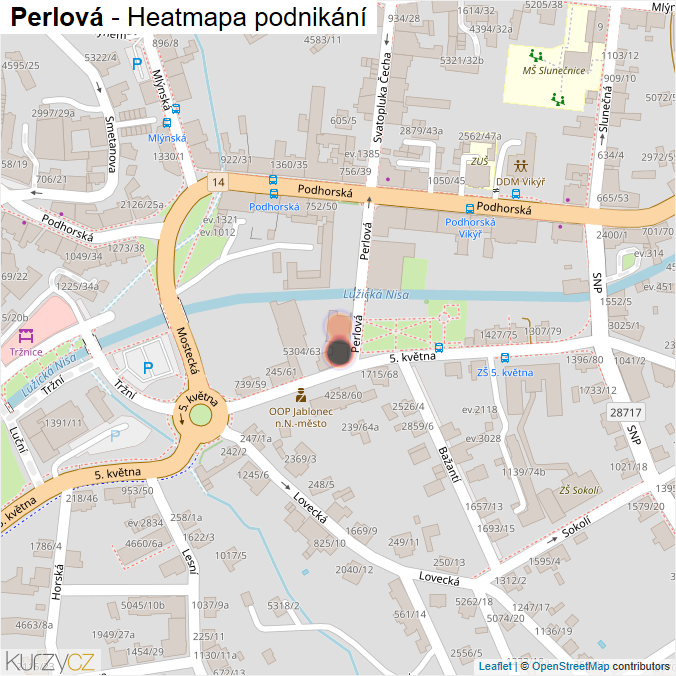 Mapa Perlová - Firmy v ulici.