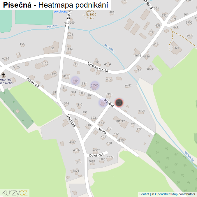 Mapa Písečná - Firmy v ulici.