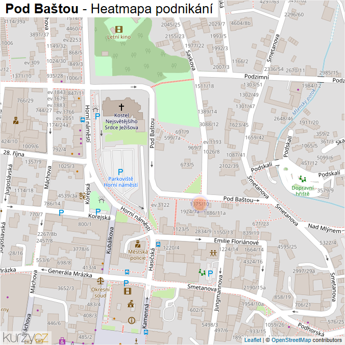 Mapa Pod Baštou - Firmy v ulici.