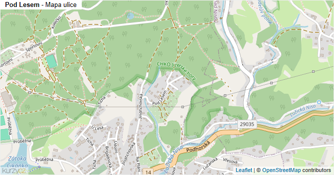 Pod Lesem - mapa ulice
