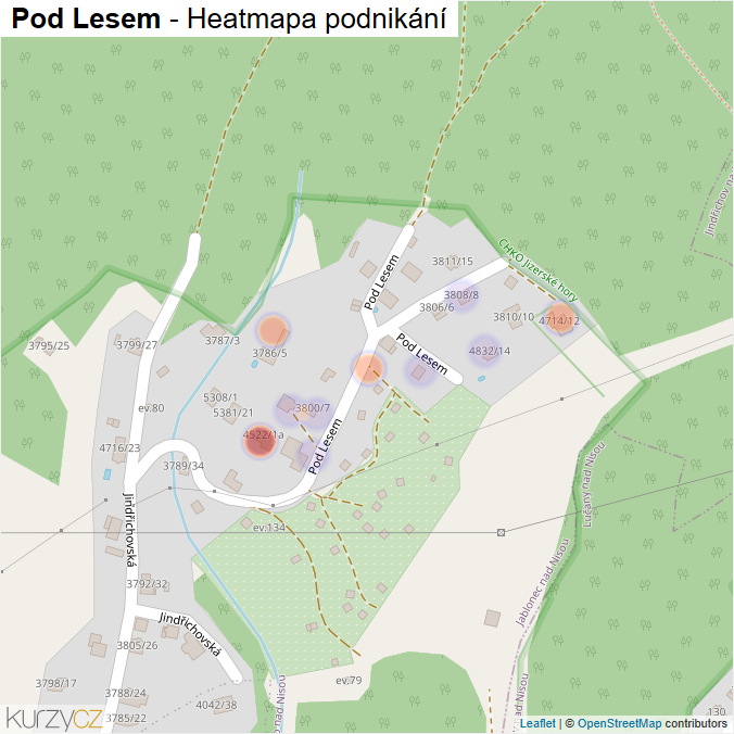 Mapa Pod Lesem - Firmy v ulici.