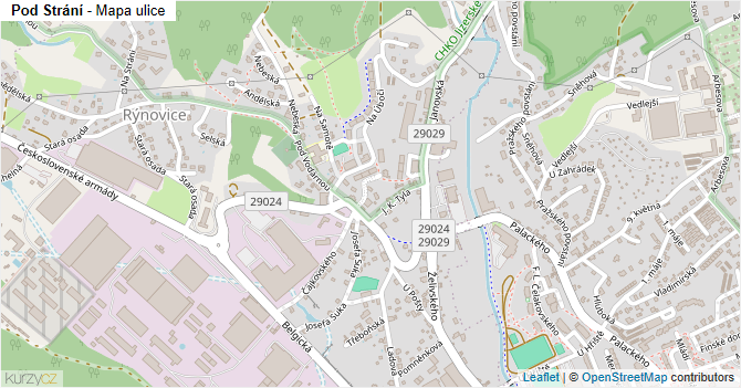 Pod Strání - mapa ulice