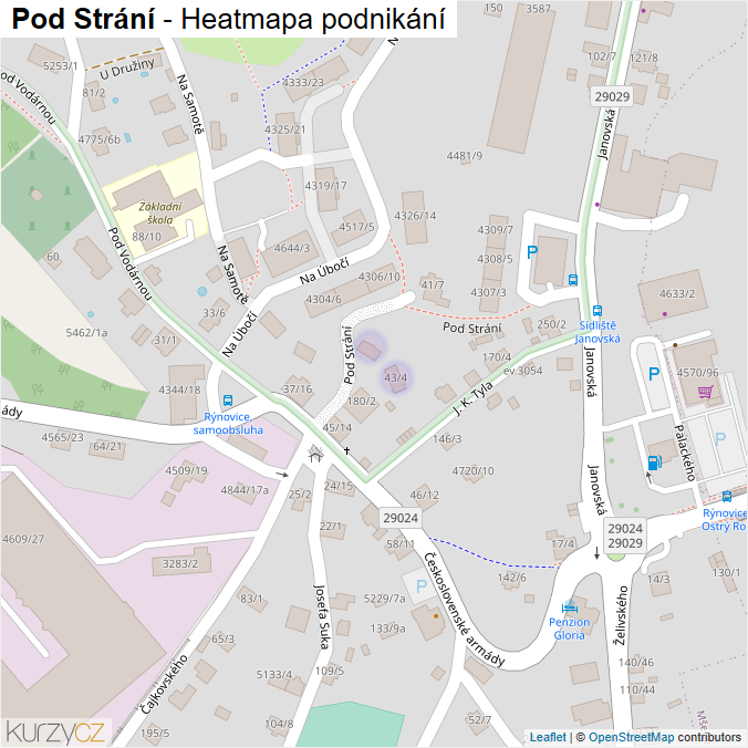 Mapa Pod Strání - Firmy v ulici.