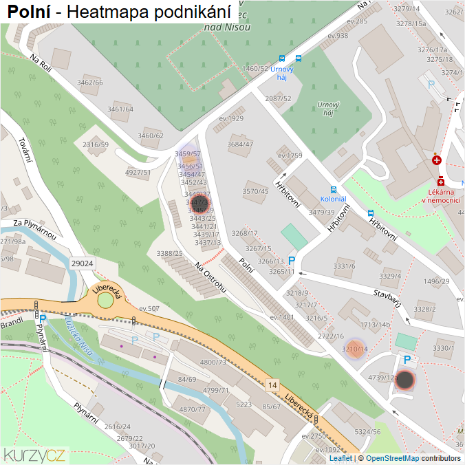 Mapa Polní - Firmy v ulici.