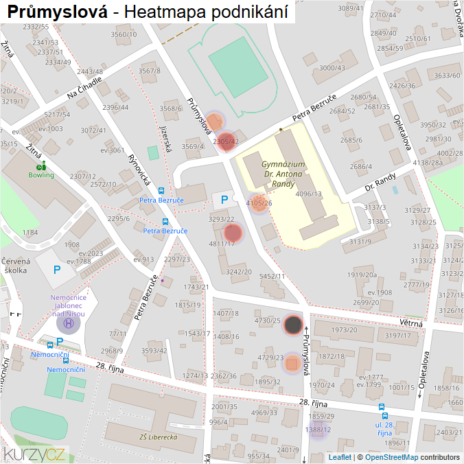 Mapa Průmyslová - Firmy v ulici.