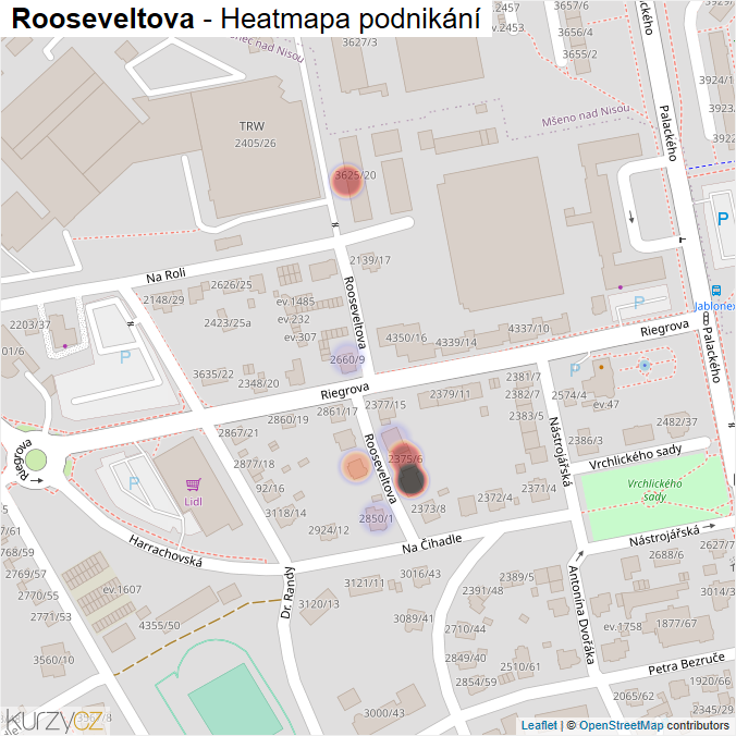 Mapa Rooseveltova - Firmy v ulici.