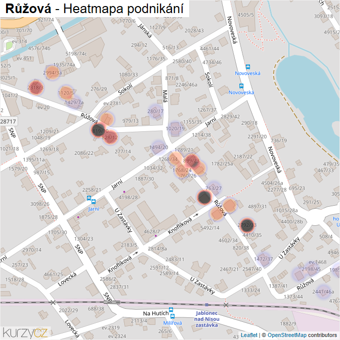 Mapa Růžová - Firmy v ulici.