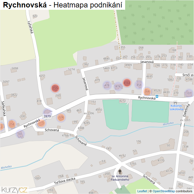 Mapa Rychnovská - Firmy v ulici.