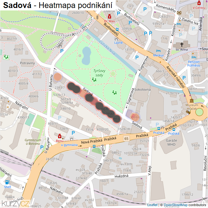 Mapa Sadová - Firmy v ulici.